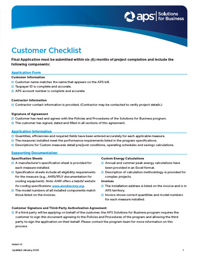 Customer Checklist